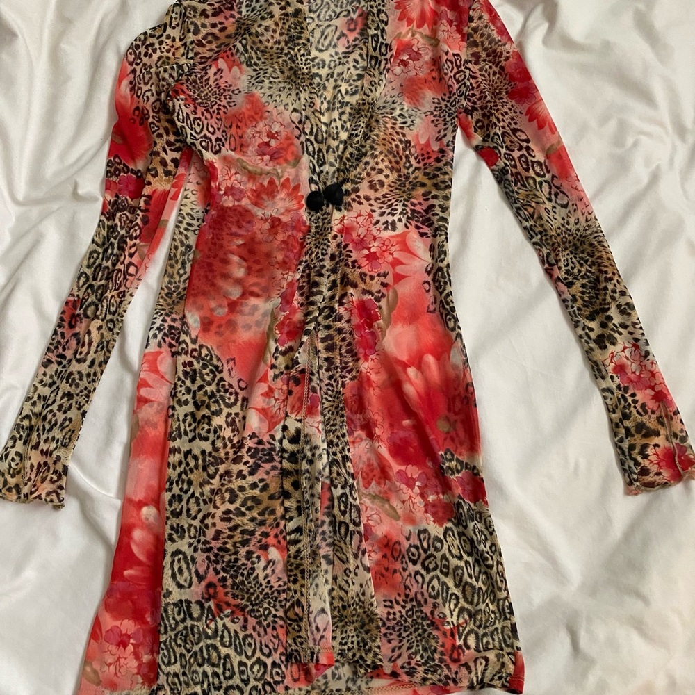 Elegant Floral and Leopard Long Sleeve Dress